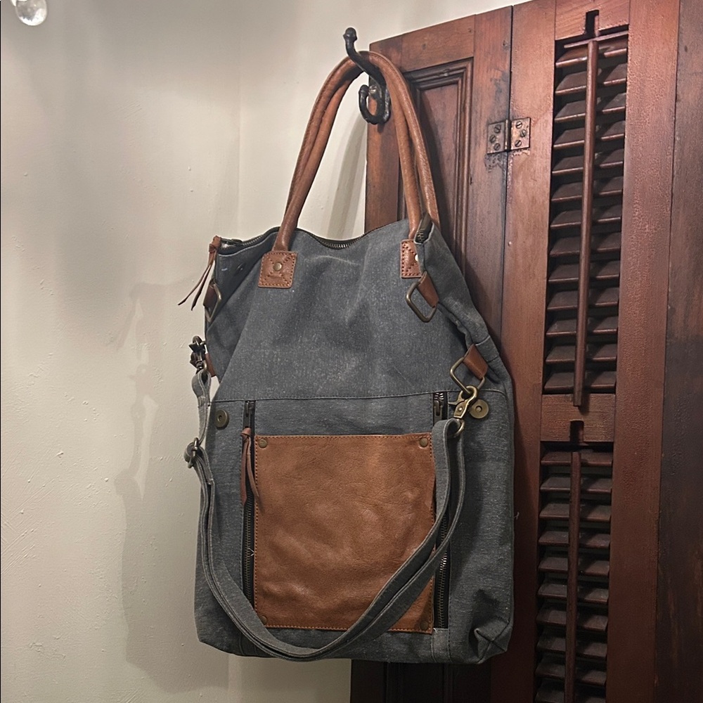 Mona B Gray and Brown Hobo Bag